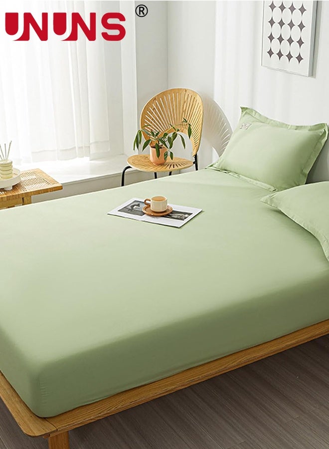 UNUNS Bedding Fitted Sheet,Fits 200x220 CM For King Bed,3 Pcs (1 Fitted Sheet and 2 Pillowcases),200 TC Breathable Hotel Luxury Bed Sheets,25 Cm Deep Pocket,Solid Bed Sheet,Light Green - Image 5