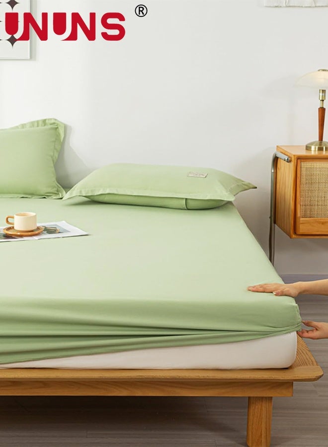 UNUNS Bedding Fitted Sheet,Fits 200x220 CM For King Bed,3 Pcs (1 Fitted Sheet and 2 Pillowcases),200 TC Breathable Hotel Luxury Bed Sheets,25 Cm Deep Pocket,Solid Bed Sheet,Light Green - Image 3