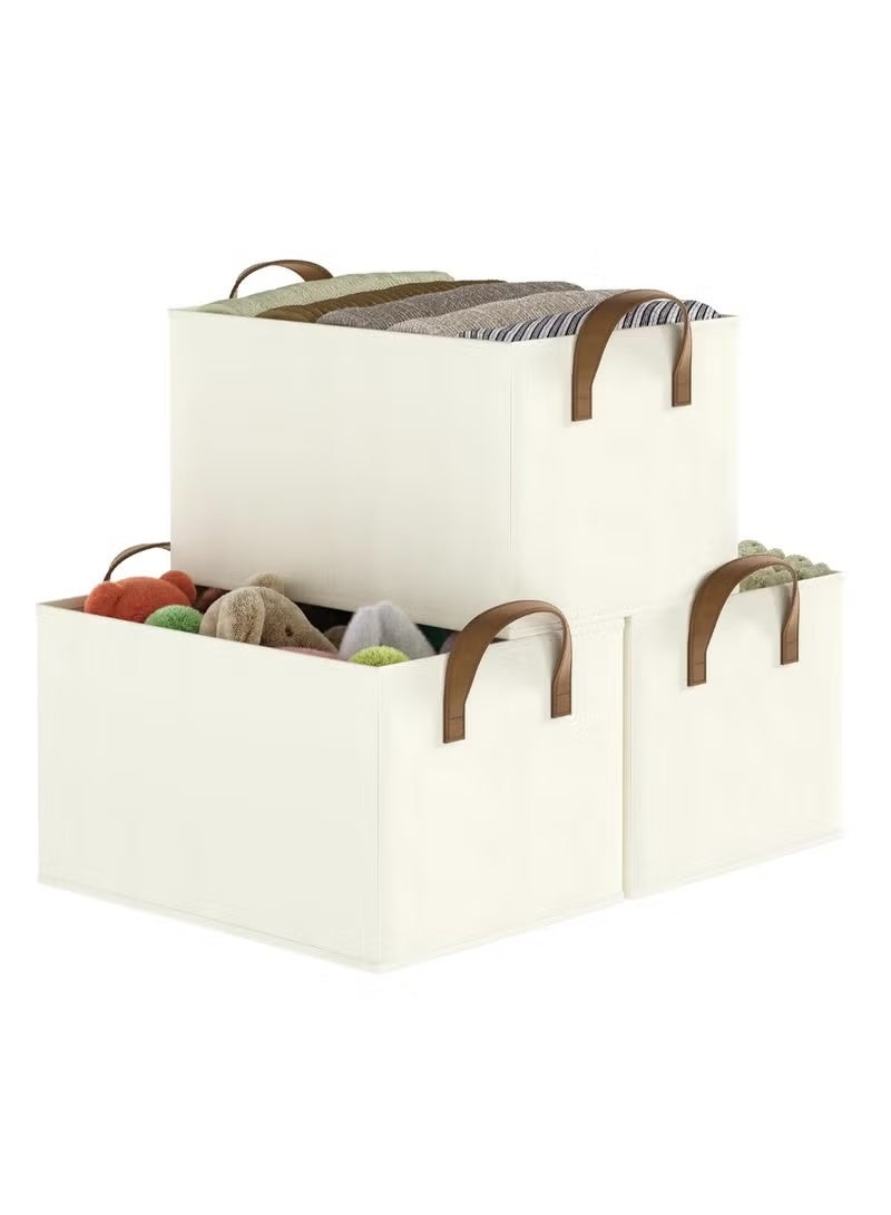 (3 pieces) Oxford storage box for organizing clothes, towels and bedding, foldable, size 44*30*20 cm (beige color) - Image 1