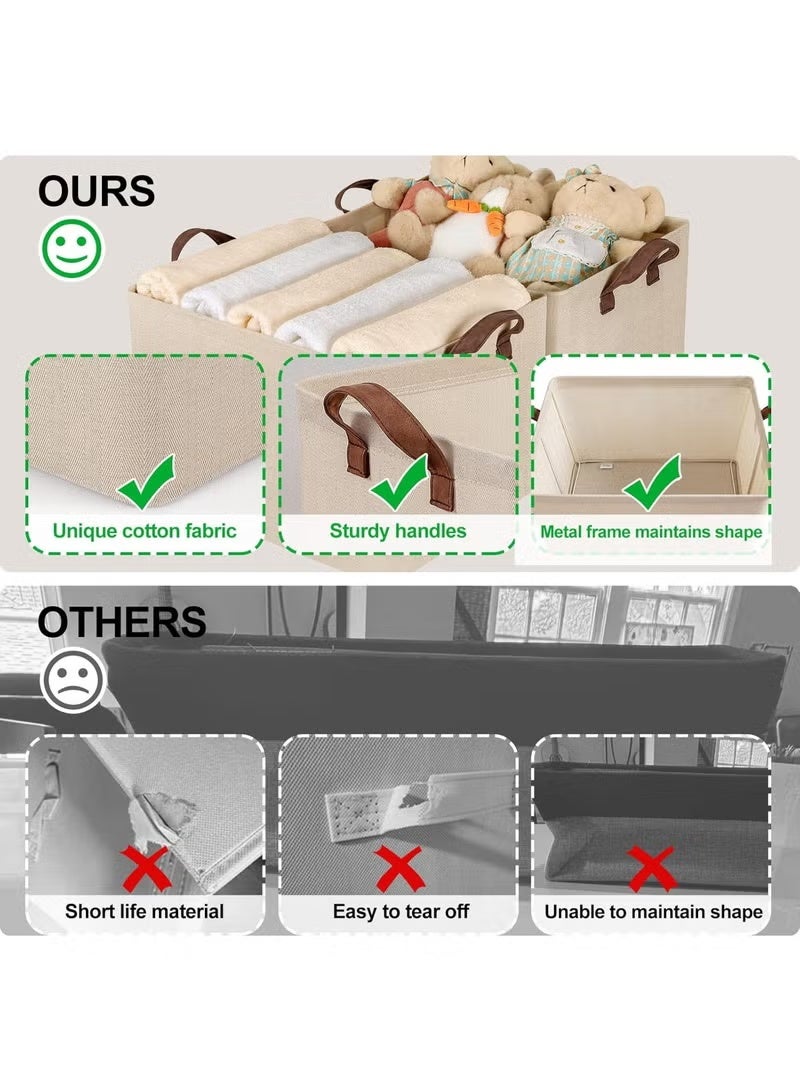 (3 pieces) Oxford storage box for organizing clothes, towels and bedding, foldable, size 44*30*20 cm (beige color) - Image 3
