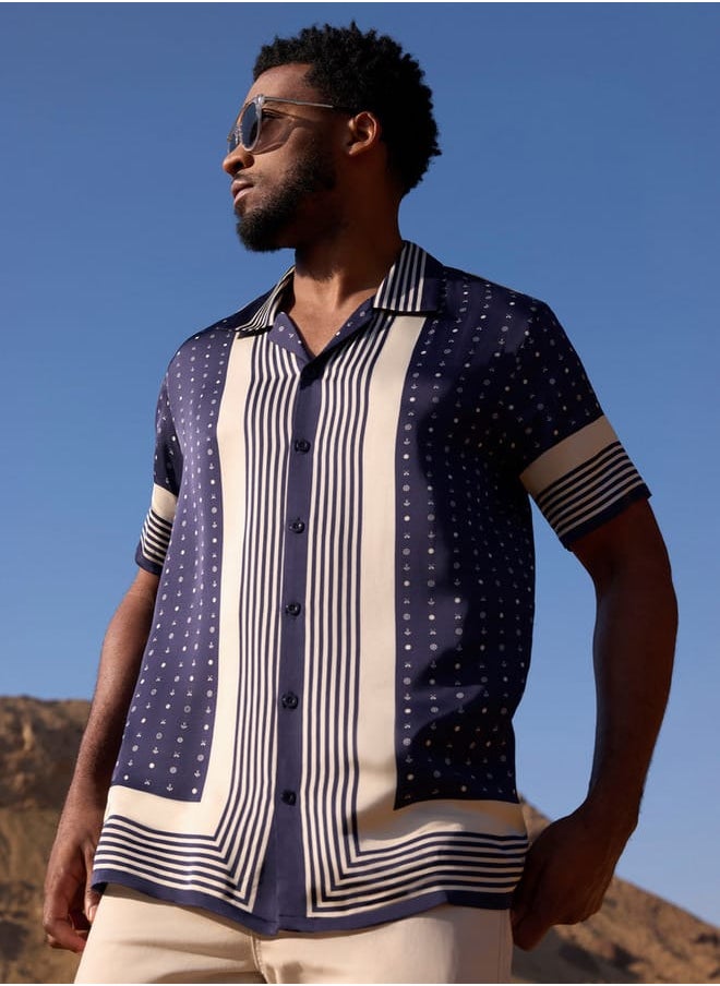Iconic Iconic All-Over Print Camp Collar Shirt with Short Sleeves  - Image 1