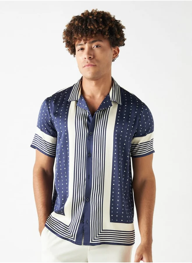 Iconic Iconic All-Over Print Camp Collar Shirt with Short Sleeves