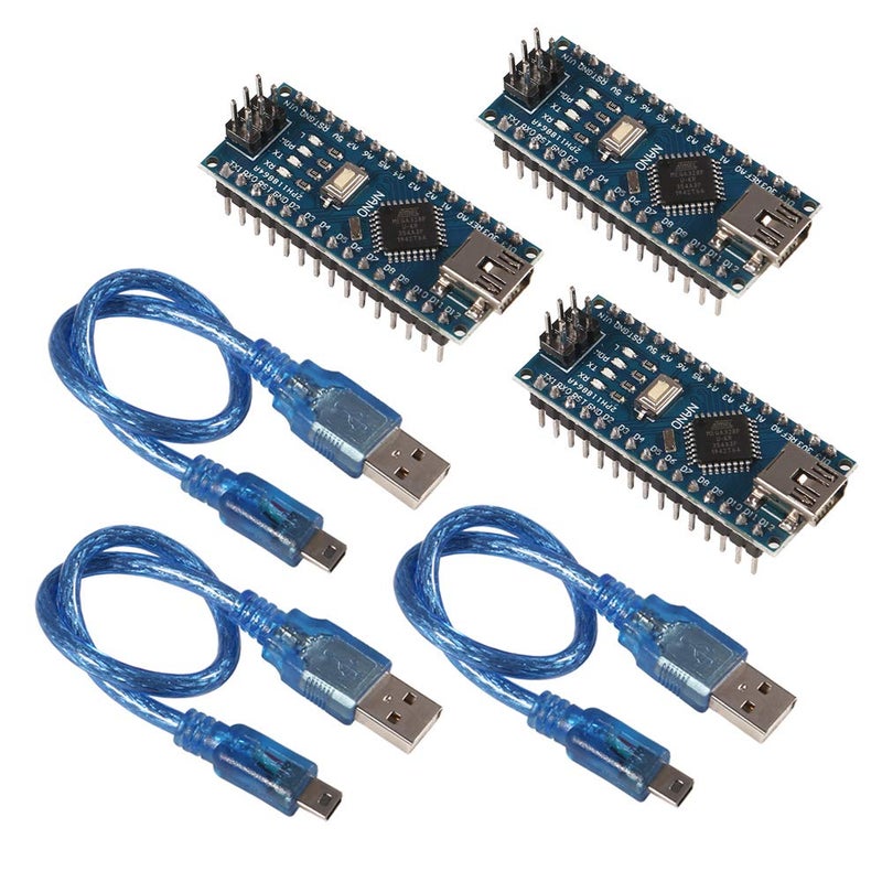 AITRIP 3pcs for Arduino Mini Nano V3.0 ATmega328P 5V 16M Micro Controller Board Module with 3pcs USB Cable Compatible with Arduino IDE