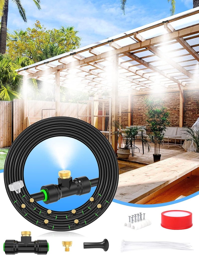 Lekit Misters for Outside Patio 27.5FT(8.4M)+8 Brass Mist Nozzles+a Brass Adapter(3/4") Detachable Outdoor misting Cooling System for Garden, Waterpark, Greenhouse, Backyard - Image 1