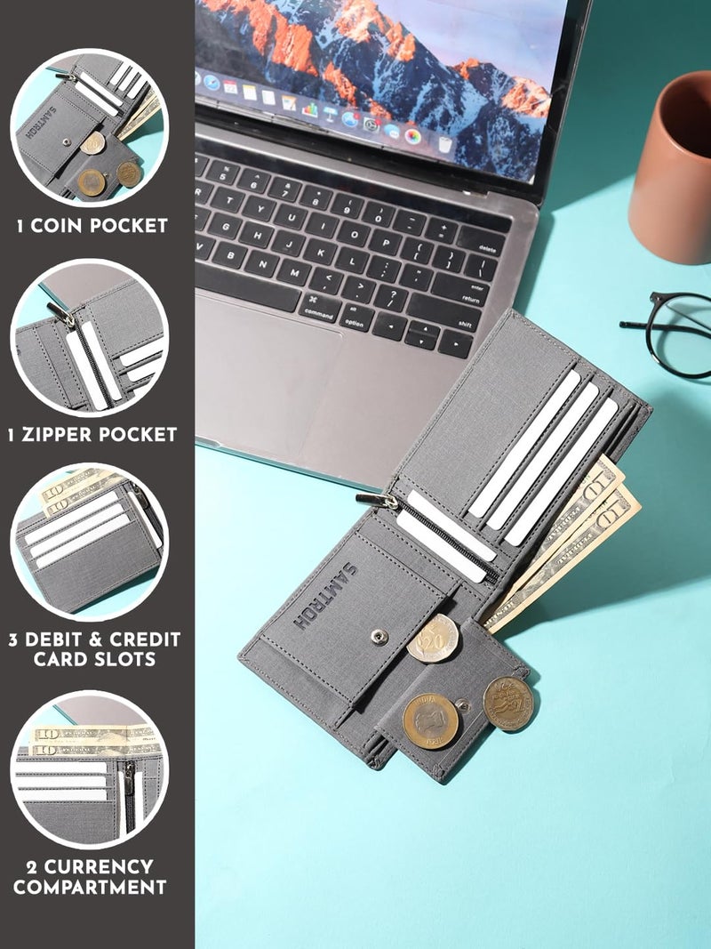 SAMTROH Vegan Leather Wallet for Men | Vintage Printed | Premium Vegan Leather Craftsmanship | 3 Card Slots I 2 Cash Compartments & Secret Slots | 1 Coin Pocket. (Eagle, Dark Grey) - Image 3