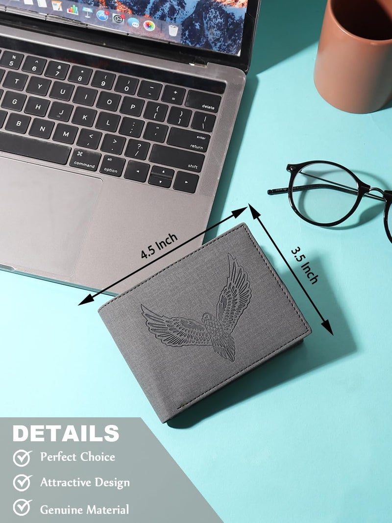 SAMTROH Vegan Leather Wallet for Men | Vintage Printed | Premium Vegan Leather Craftsmanship | 3 Card Slots I 2 Cash Compartments & Secret Slots | 1 Coin Pocket. (Eagle, Dark Grey) - Image 4
