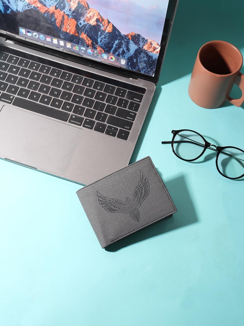 SAMTROH Vegan Leather Wallet for Men | Vintage Printed | Premium Vegan Leather Craftsmanship | 3 Card Slots I 2 Cash Compartments & Secret Slots | 1 Coin Pocket. (Eagle, Dark Grey) - Image 2