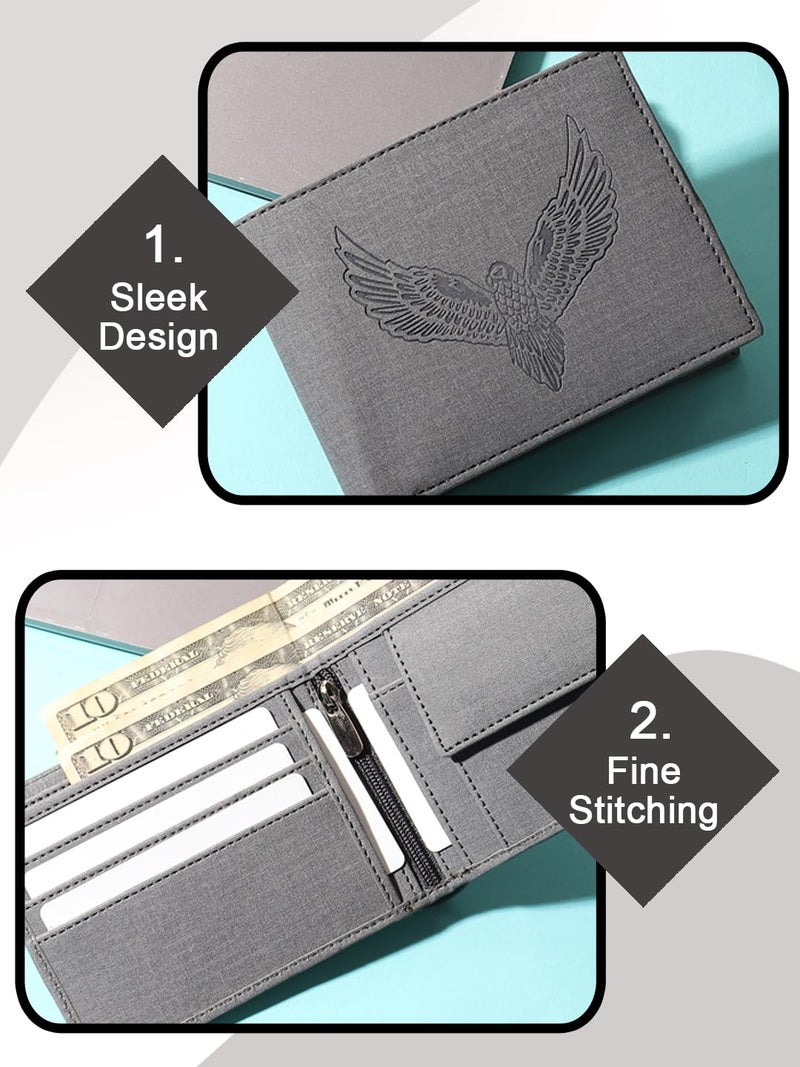 SAMTROH Vegan Leather Wallet for Men | Vintage Printed | Premium Vegan Leather Craftsmanship | 3 Card Slots I 2 Cash Compartments & Secret Slots | 1 Coin Pocket. (Eagle, Dark Grey) - Image 5