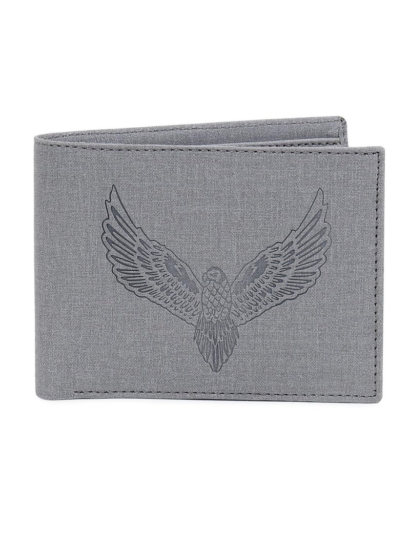 SAMTROH Vegan Leather Wallet for Men | Vintage Printed | Premium Vegan Leather Craftsmanship | 3 Card Slots I 2 Cash Compartments & Secret Slots | 1 Coin Pocket. (Eagle, Dark Grey) - Image 1