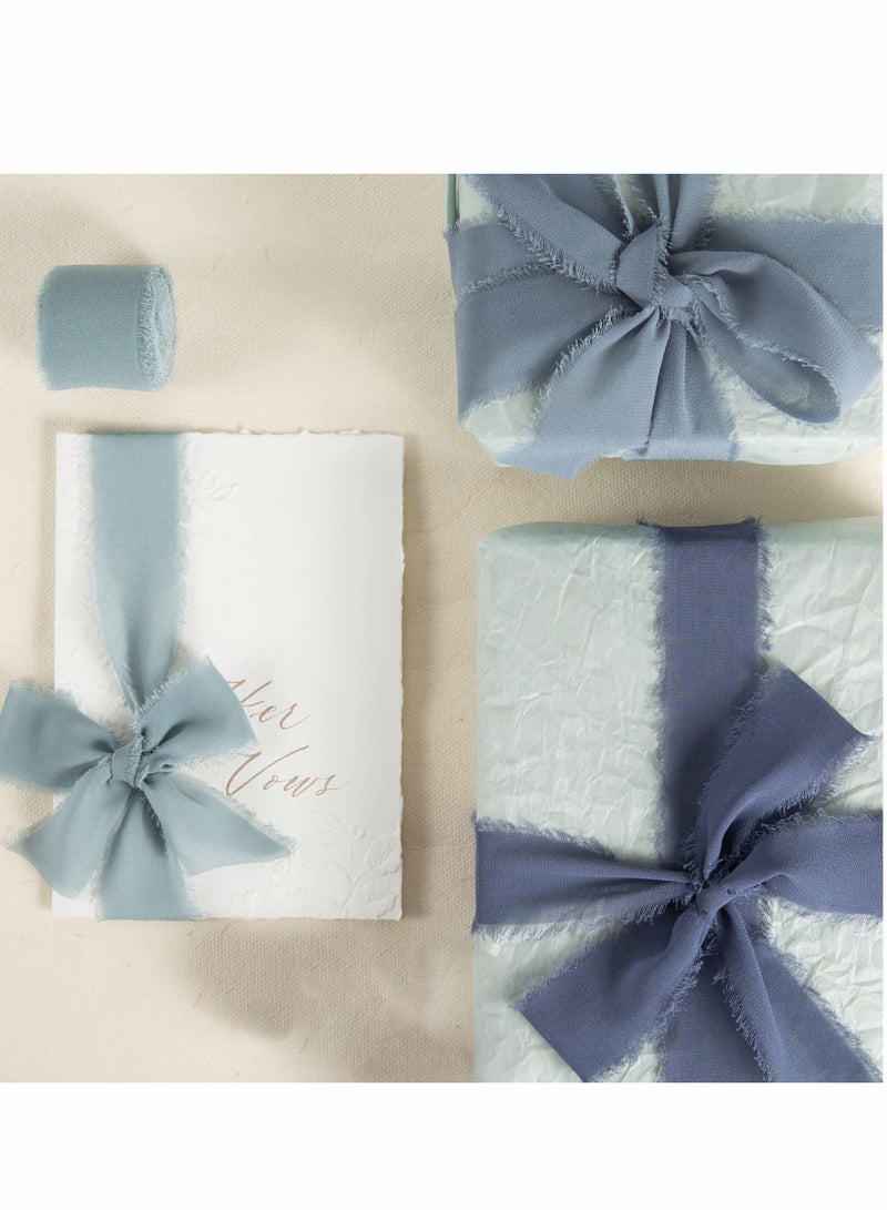 Handmade Grey Blue Chiffon Ribbon Set - 3 Rolls of 4cm x 5 Yards for Wedding Invitations, Bridal Bouquets, Gift Wrapping & DIY Crafts - Image 2