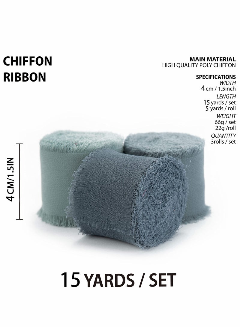 Handmade Grey Blue Chiffon Ribbon Set - 3 Rolls of 4cm x 5 Yards for Wedding Invitations, Bridal Bouquets, Gift Wrapping & DIY Crafts - Image 5