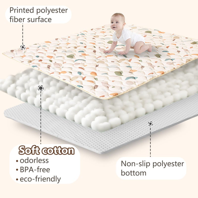 Beavtaens Baby Play Mats for Floor, 71â€x59â€ Upgraded Thickness & Larger Super Soft Playmat for Babies and Toddlers, Foldable Washable, Upgrade Anti-Slip Crawling Mat for Playpen(Boho Color Blocks) - Image 3