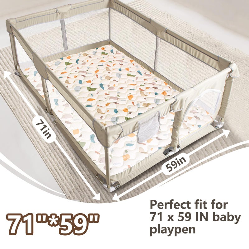 Beavtaens Baby Play Mats for Floor, 71â€x59â€ Upgraded Thickness & Larger Super Soft Playmat for Babies and Toddlers, Foldable Washable, Upgrade Anti-Slip Crawling Mat for Playpen(Boho Color Blocks) - Image 2