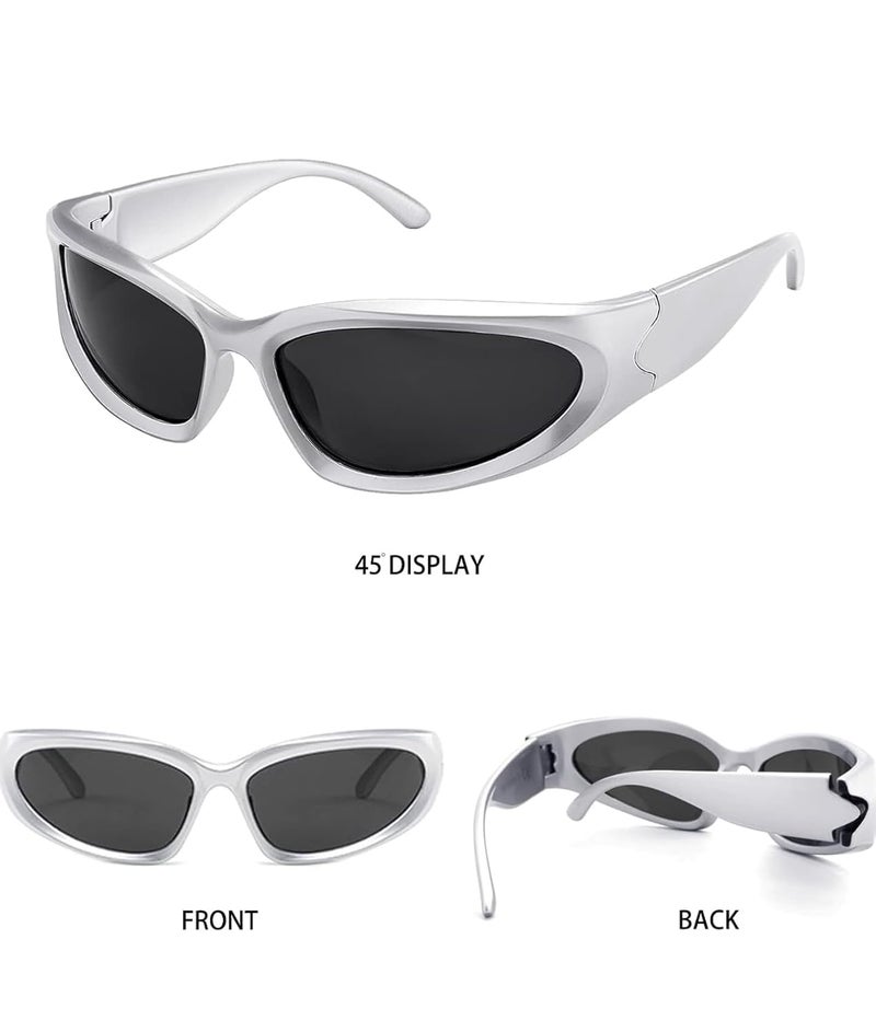 IFLASH Wrap Around Fashion Sunglasses for Men Women Trendy Swift Oval Dark Futuristic Sunglasses Shades Glasses Eyeglasses - Image 4