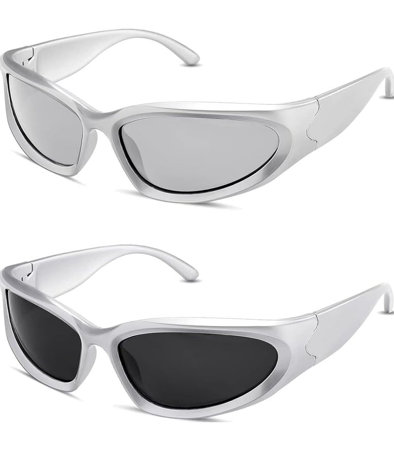 IFLASH Wrap Around Fashion Sunglasses for Men Women Trendy Swift Oval Dark Futuristic Sunglasses Shades Glasses Eyeglasses - Image 1