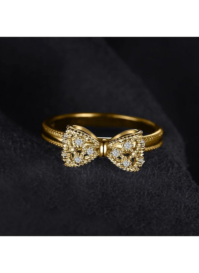 JewelryPalace - 14K Yellow Gold Plated 925 Sterling Silver Rings For Women, Cubic Zirconia Promise Rings For Her, Stackable Wedding Bands Rings For Women Bow Stacking Ring Sets Size 6 - Image 1