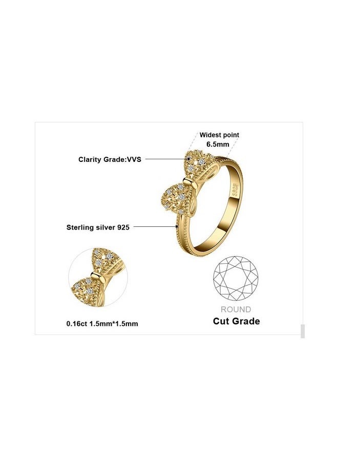 JewelryPalace - 14K Yellow Gold Plated 925 Sterling Silver Rings For Women, Cubic Zirconia Promise Rings For Her, Stackable Wedding Bands Rings For Women Bow Stacking Ring Sets Size 6 - Image 1