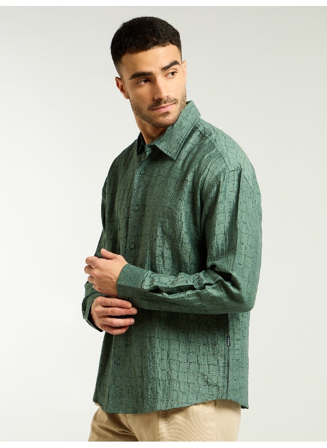 Beyoung Regent Green Textured Jacquard Shirt  - Image 5
