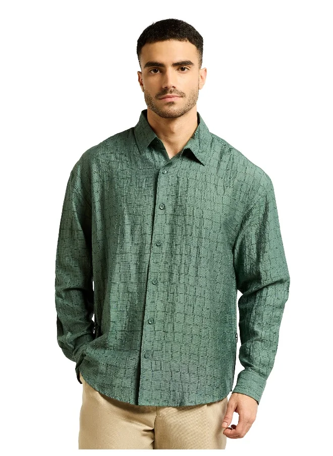 بيونغ Regent Green Textured Jacquard Shirt