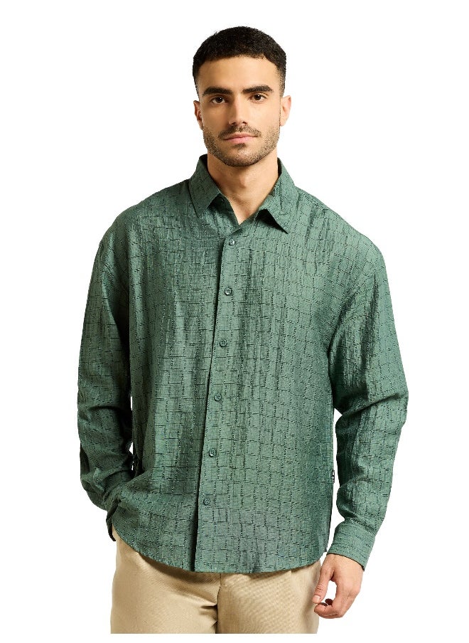 Beyoung Regent Green Textured Jacquard Shirt  - Image 3
