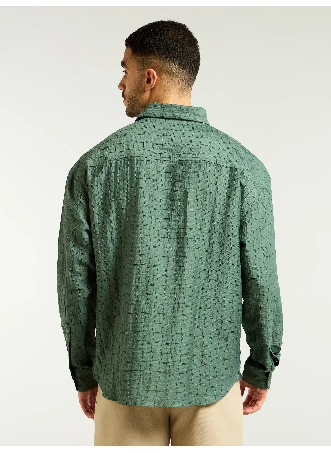 Beyoung Regent Green Textured Jacquard Shirt