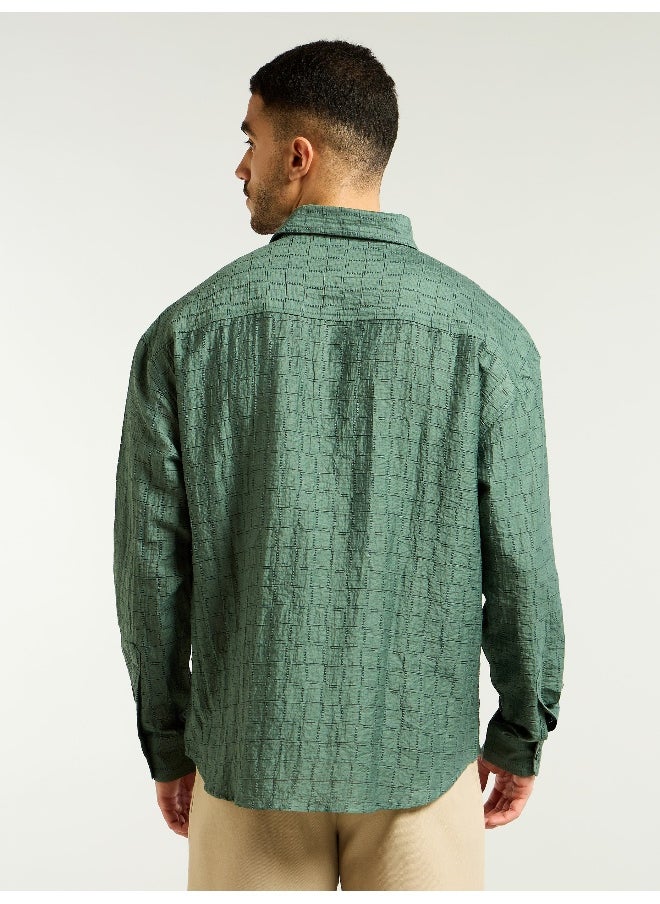 Beyoung Regent Green Textured Jacquard Shirt  - Image 2