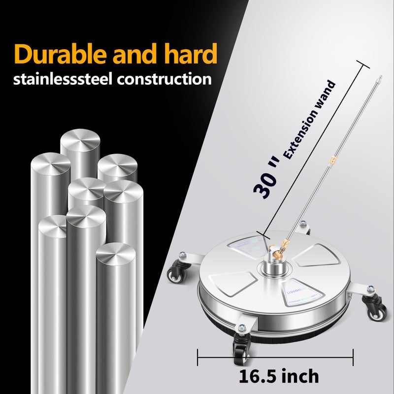 LidoDola 16" Pressure Washer Surface Cleaner with 4 Wheels - Stainless Steel Surface Cleaner for Pressure Washer Attachment for Concrete, Patio, Sidewalk, Deck, Driveways and Daily Washing - PWS 16 - Image 5