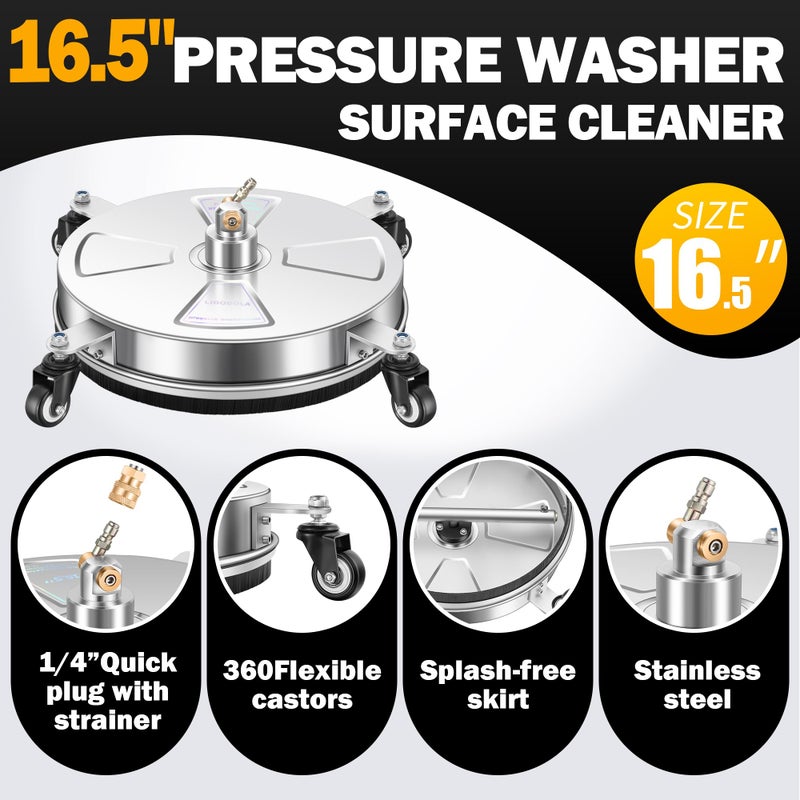 LidoDola 16" Pressure Washer Surface Cleaner with 4 Wheels - Stainless Steel Surface Cleaner for Pressure Washer Attachment for Concrete, Patio, Sidewalk, Deck, Driveways and Daily Washing - PWS 16 - Image 2