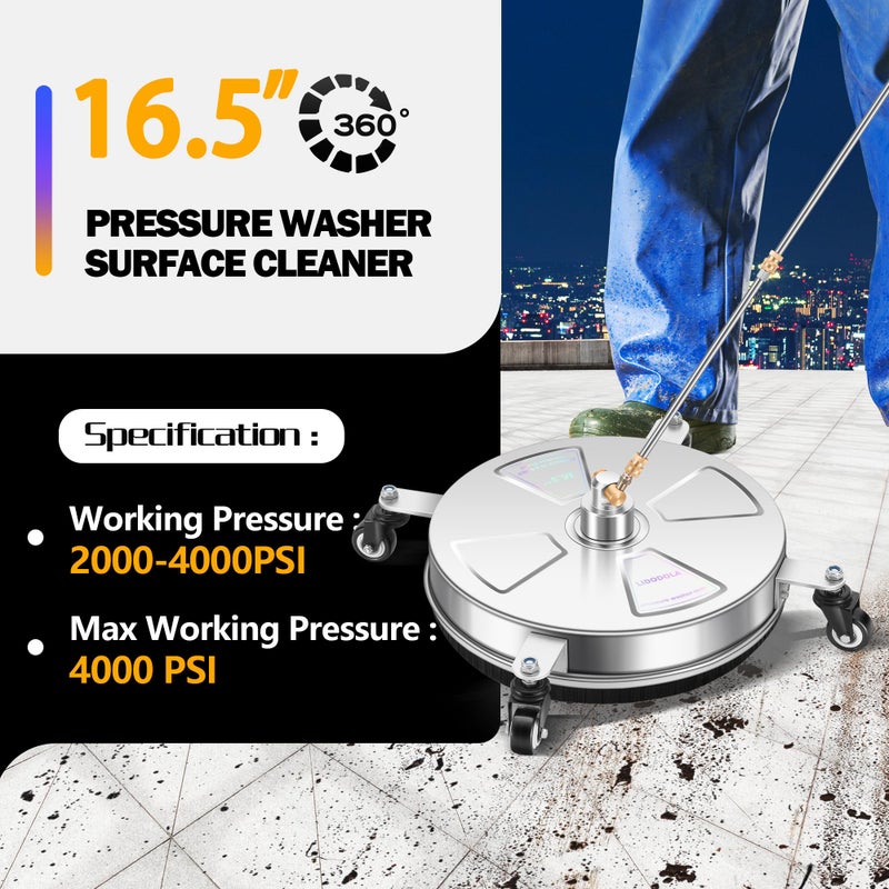 LidoDola 16" Pressure Washer Surface Cleaner with 4 Wheels - Stainless Steel Surface Cleaner for Pressure Washer Attachment for Concrete, Patio, Sidewalk, Deck, Driveways and Daily Washing - PWS 16 - Image 4