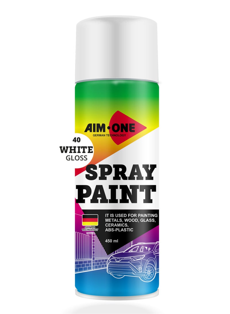 AIM-ONE Aim One Spray Paint White Gloss 450ml- Its Used For Painting Metals - Wood - Glass - Ceramics - ABS-Plastic