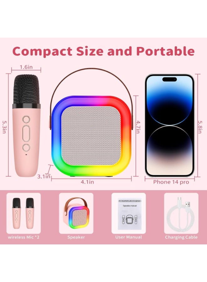 Mini Karaoke Machine,Portable Bluetooth Speaker with 2 Wireless Microphone,for Adult Kids/Toddler,outdoor fun Toys, Christmas Birthday Gifts support TF Card, AUX (PINK) - Image 4