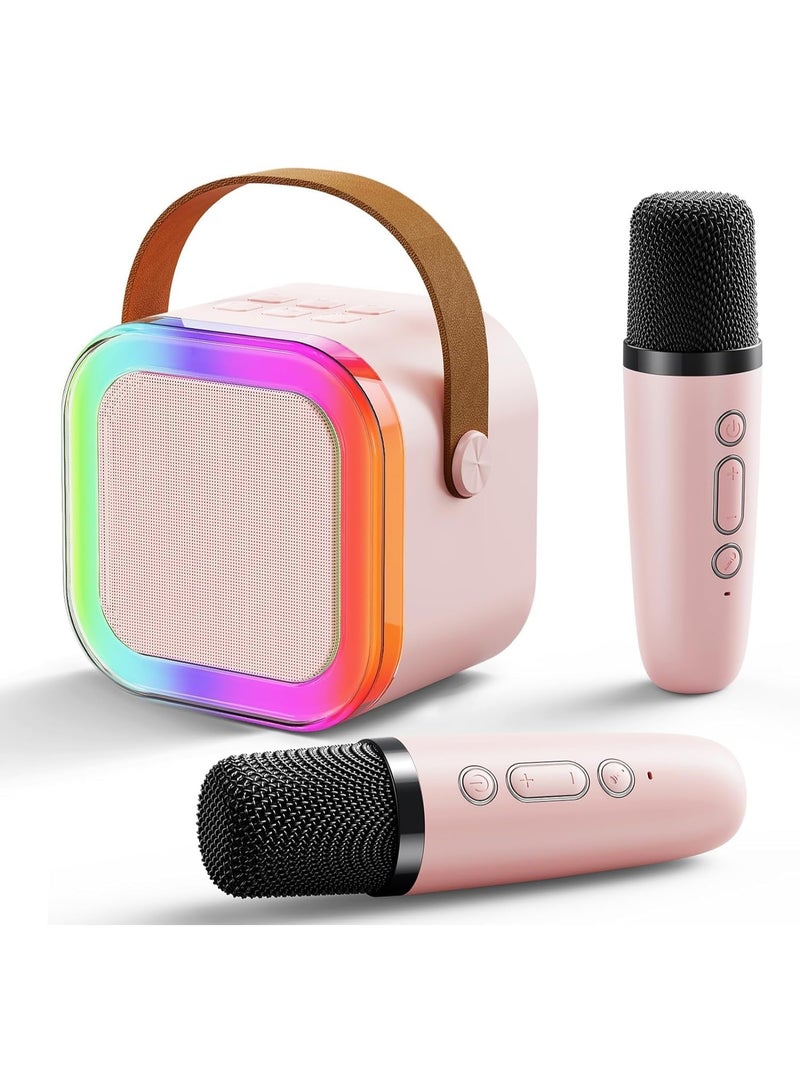 Mini Karaoke Machine,Portable Bluetooth Speaker with 2 Wireless Microphone,for Adult Kids/Toddler,outdoor fun Toys, Christmas Birthday Gifts support TF Card, AUX (PINK) - Image 1