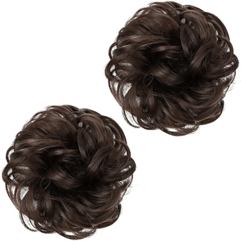 SARLA 2PCS Messy Hair Bun Hair Piece Small Scrunchies Synthetic Bun Hairpieces for Women Girls Updo Hair Extensions (Dark Brown) - Image 2