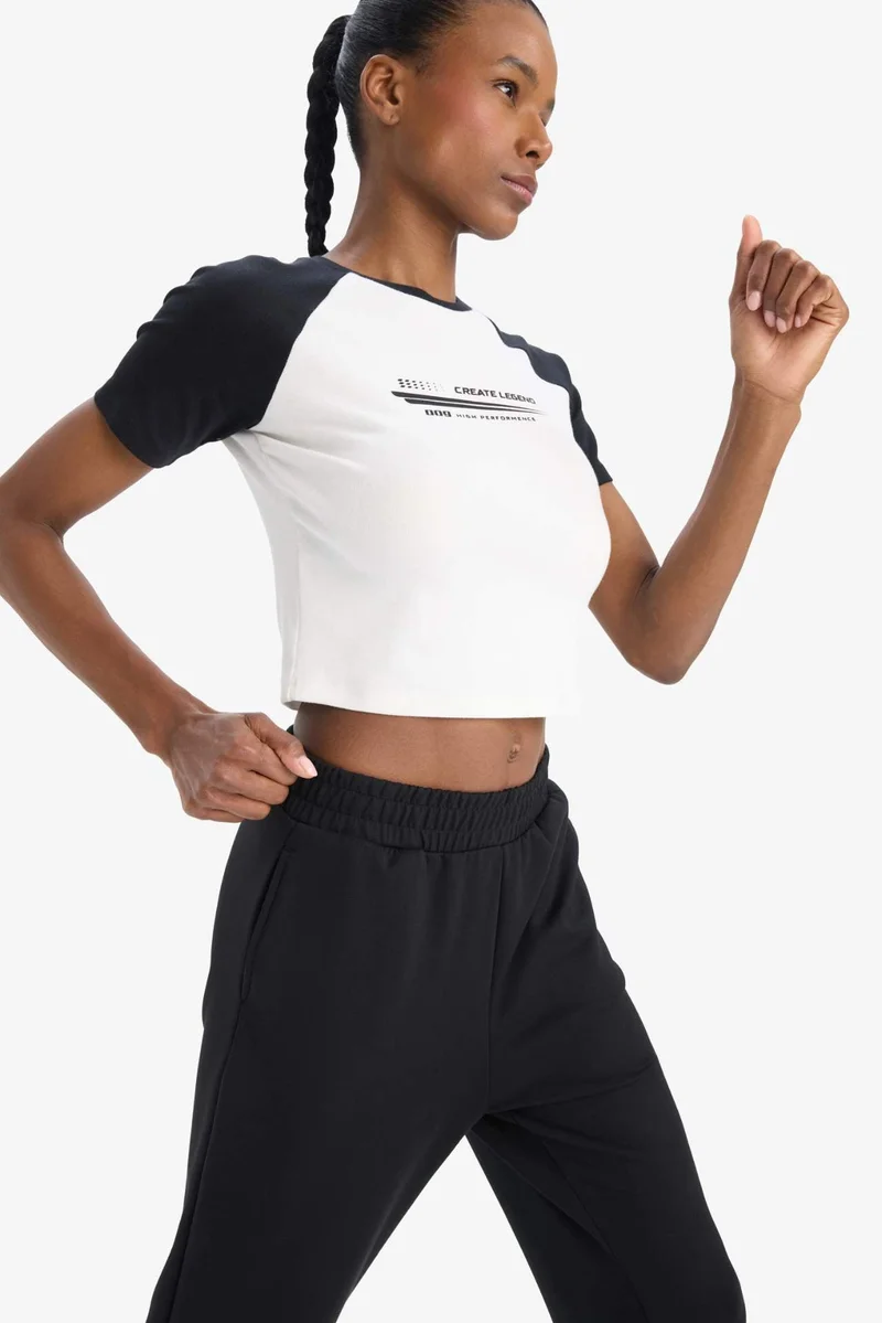 DeFacto DeFactoFit Slim Fit Crew Neck Slogan Printed Sports T-Shirt