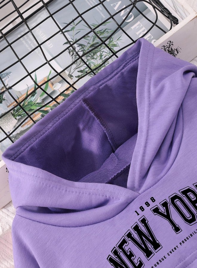 Hilinker Girls Graphic 3 Piece Outfits Workout Crop Hoodie Ribbed Tank and Sweatpants Set Purple New York 11-12 Year - Image 3