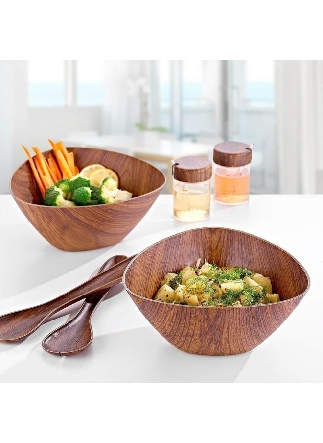 Evelin Wooden Finish Plastic Bowl for Salads, Fruits and Popcorn Adds a Stylish Look to Your Home Triangle 16 cm(Anti Break)  - Image 2