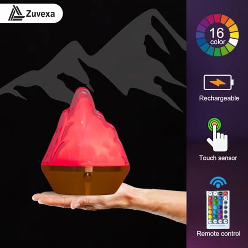 Zuvexa Classic Mountain Table Lamp - Acrylic Flame Mountain Lamp, Dynamic Atmosphere LED Light with Remote & Touch Control, 16-Color Changing Night Lamp for Home & Bedroom Decor - Image 3