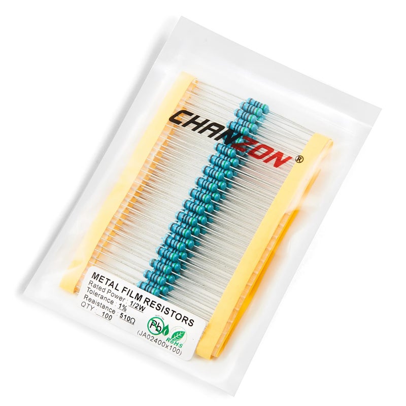 CHANZON 100pcs 1/2W (0.5W)510Ω ohm Metal Film Fixed Resistor 0.01 ±1% Tolerance 510 R MF Through Hole Resistors Current Limiting Rohs Certificated - Image 4
