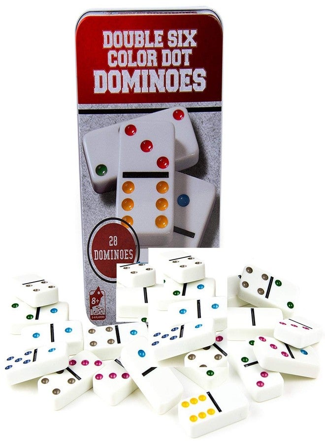 PEZYOX 6 Color Dot Dominoes Game Set,Domino Set - Premium Classic 28 Pieces in Tin Case,Six Dot Dominoes Match and Educational - Image 1