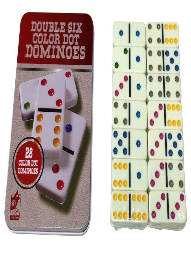 PEZYOX 6 Color Dot Dominoes Game Set,Domino Set - Premium Classic 28 Pieces in Tin Case,Six Dot Dominoes Match and Educational - Image 4