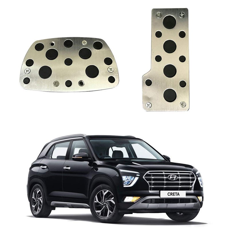 Oshotto طقم أغطية دواسات السيارة CS-04 غير قابلة للانزلاق (أسود، كروم) مكون من 2 قطعة متوافق مع هيونداي كريتا - Image 1