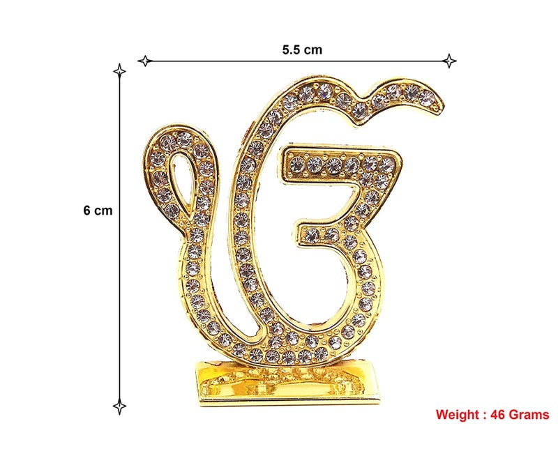 Shomex Ek Omkar Golden Car Dashboard Idol with American Diamond, Sikh Religious Symbol for Car, Home & Office Decor - Image 3