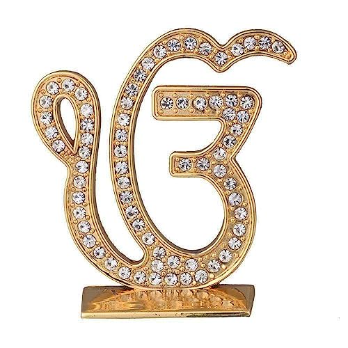 Shomex Ek Omkar Golden Car Dashboard Idol with American Diamond, Sikh Religious Symbol for Car, Home & Office Decor - Image 1