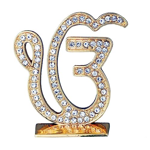 Shomex Ek Omkar Golden Car Dashboard Idol with American Diamond, Sikh Religious Symbol for Car, Home & Office Decor - Image 2