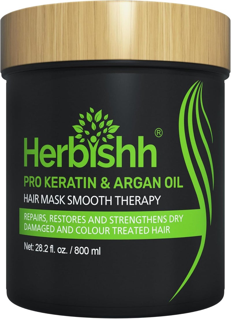 Herbishh Pro Keratin & Argan Oil Hair Mask - Deep Conditioning & Hydration for Dry, Damaged Hair - 800 ml - Image 1