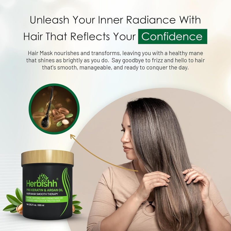 Herbishh Pro Keratin & Argan Oil Hair Mask - Deep Conditioning & Hydration for Dry, Damaged Hair - 800 ml - Image 5