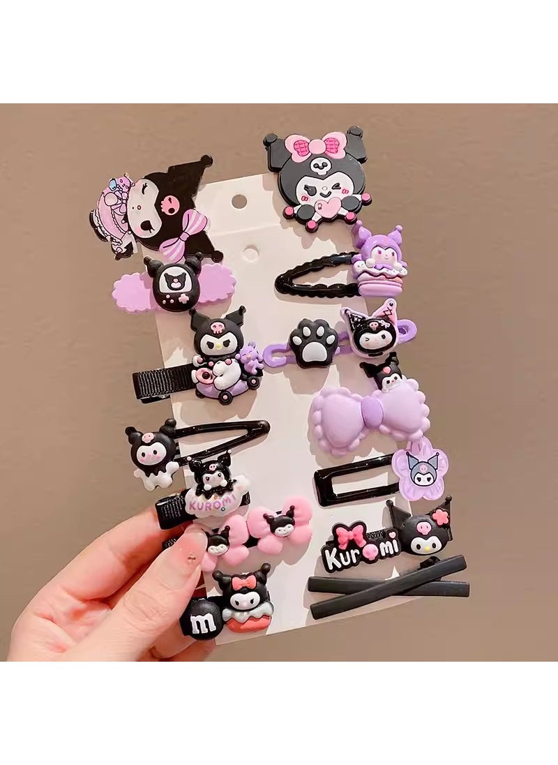 Generic Cute KUROMI Baby Hair Clips Sweet Girls Side Bangs Accessories 1# black kulomi a 14-piece set-with card 