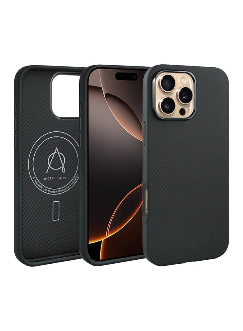 A-Case itsmycase سلسلة Savar مصنوعة من ألياف الأراميد 600D متوافقة مع MagSafe آيفون 16 برو ماكس - أسود - Image 1