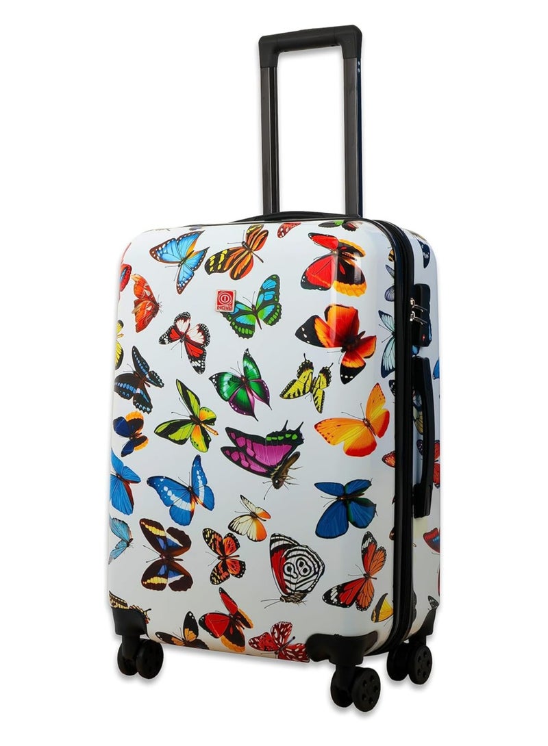 Reflection Re-flection 24 Inch ABS and Polycarbonate Suitcase, Lightweight Hardside Butterfly Print Series Travel Luggage Trolley with 84L Storage Capacity , 4 Spinner Wheels and TSA Lock, Multicolour - Image 1