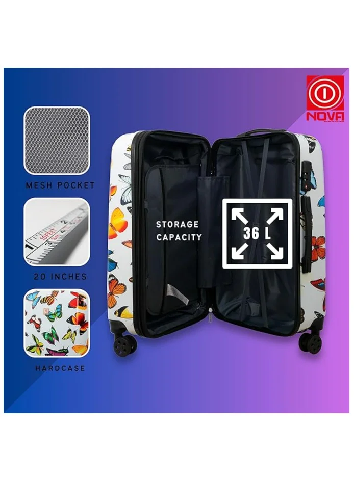 Reflection Re-flection 24 Inch ABS and Polycarbonate Suitcase, Lightweight Hardside Butterfly Print Series Travel Luggage Trolley with 84L Storage Capacity , 4 Spinner Wheels and TSA Lock, Multicolour